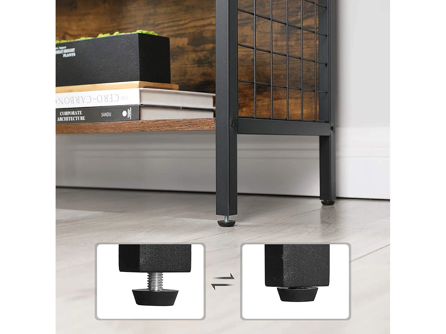 Valora LBC023B01 Regał na książki Rustykalny Brązowy Stalowy 4 Półki