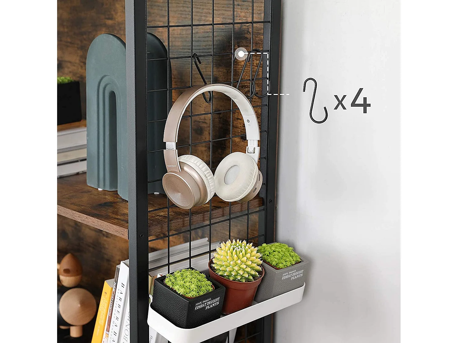 Valora LBC023B01 Regał na książki Rustykalny Brązowy Stalowy 4 Półki