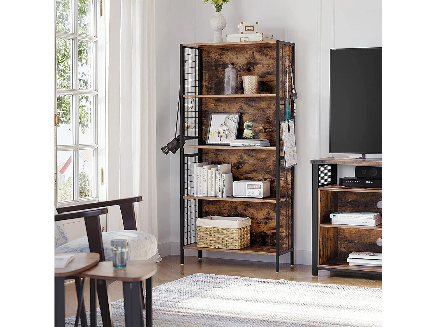 Valora LBC023B01 Regał na książki Rustykalny Brązowy Stalowy 4 Półki