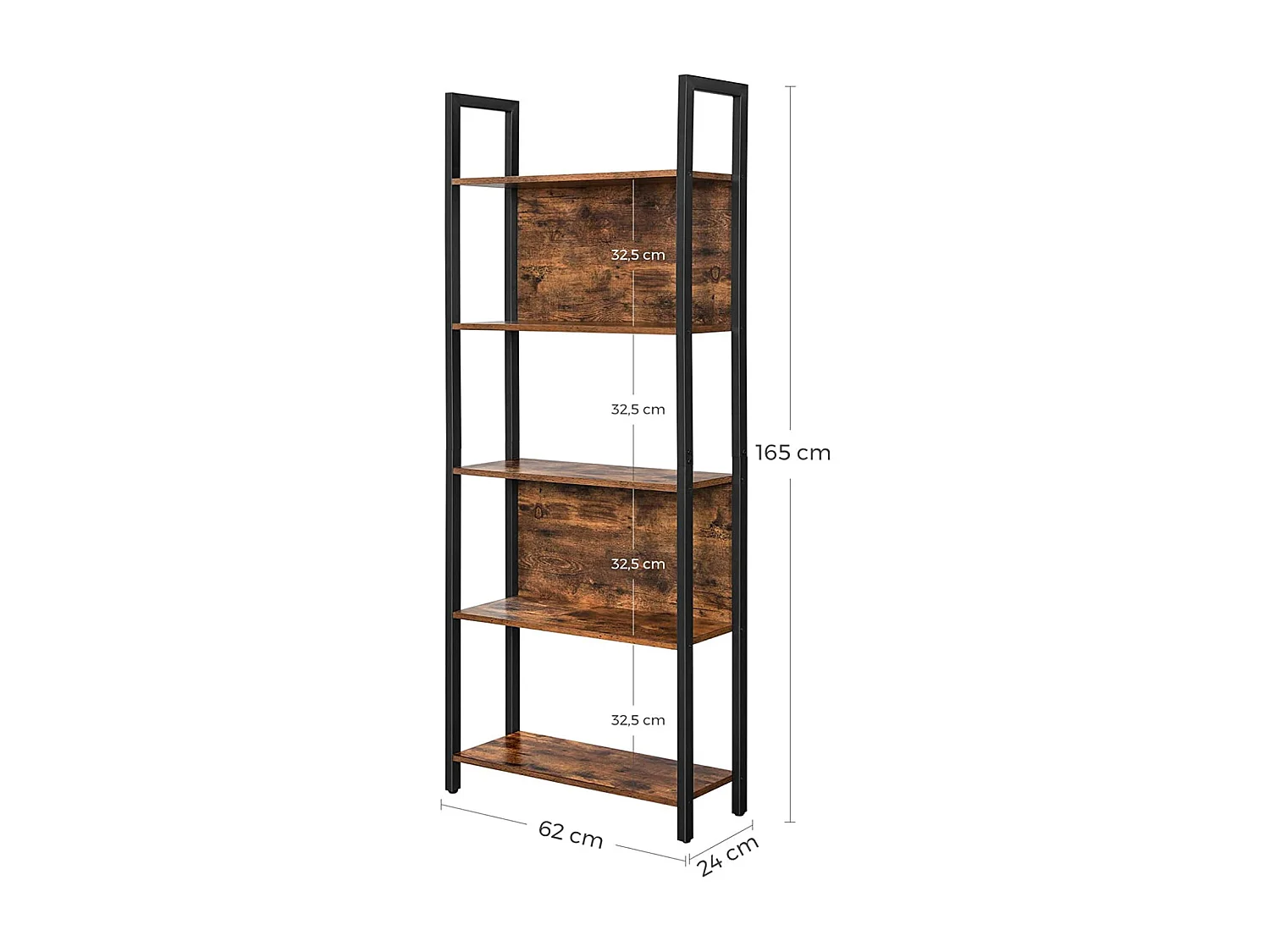 Valora Regal, Bücherregal, rustikales braunes Stahl, 5-stufig