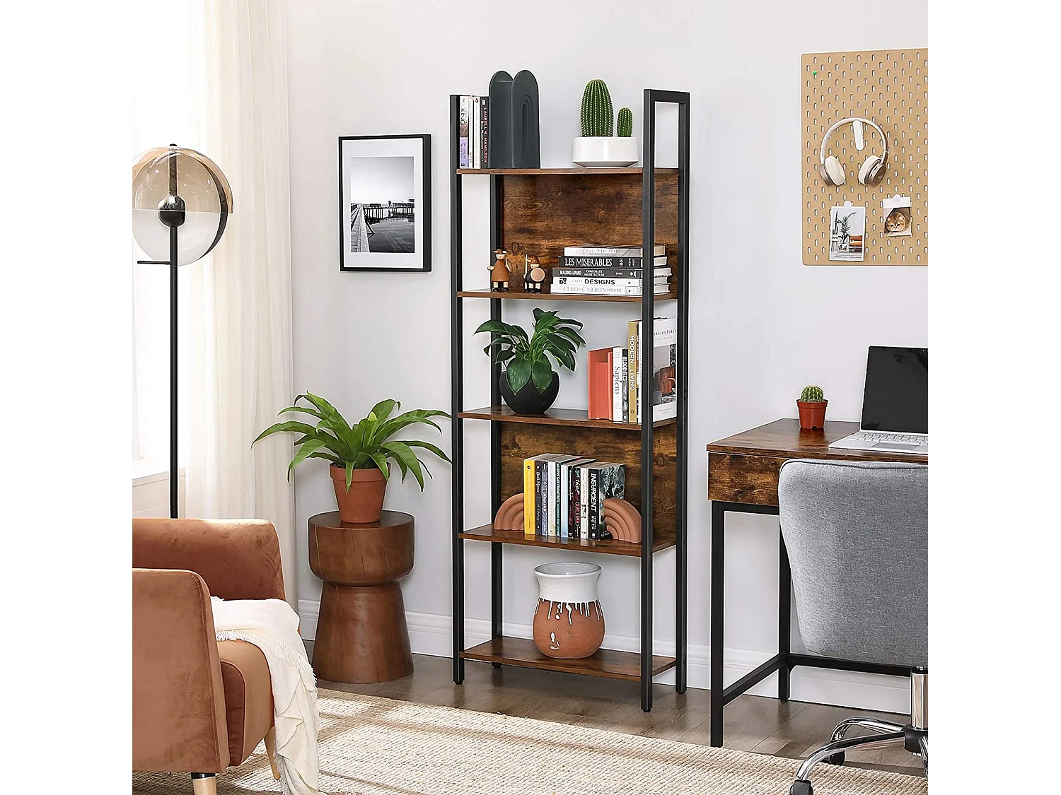 Valora Regal, Bücherregal, rustikales braunes Stahl, 5-stufig