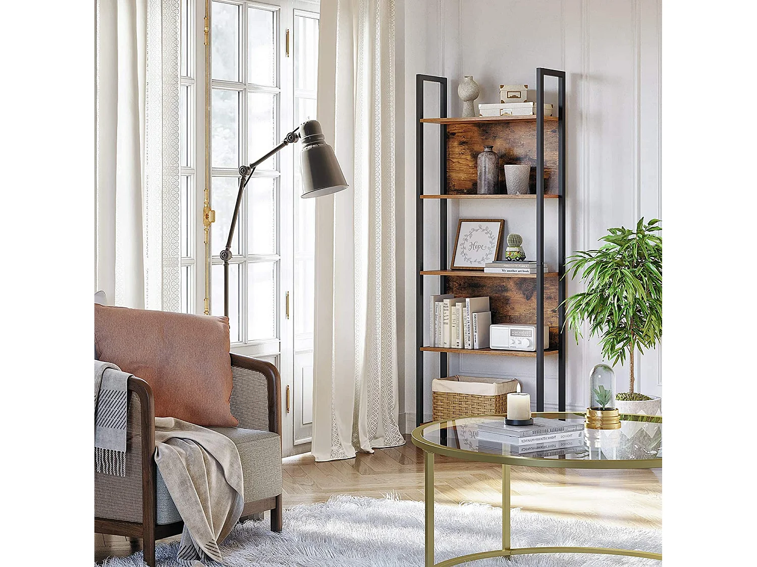Regał na książki Valora Shelf Rustic Brown Steel 5-Tier