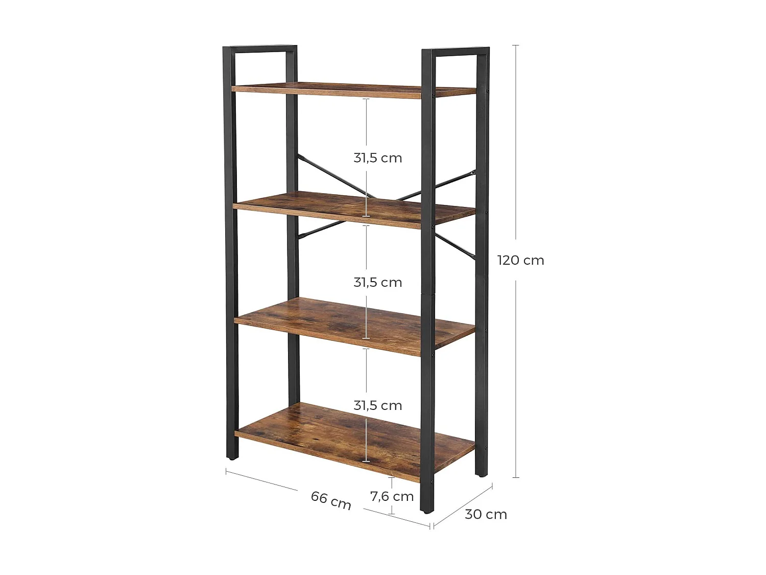 Valora LLS60BX Regał na książki Rustykalny Brązowy Metalowy 4 Półki