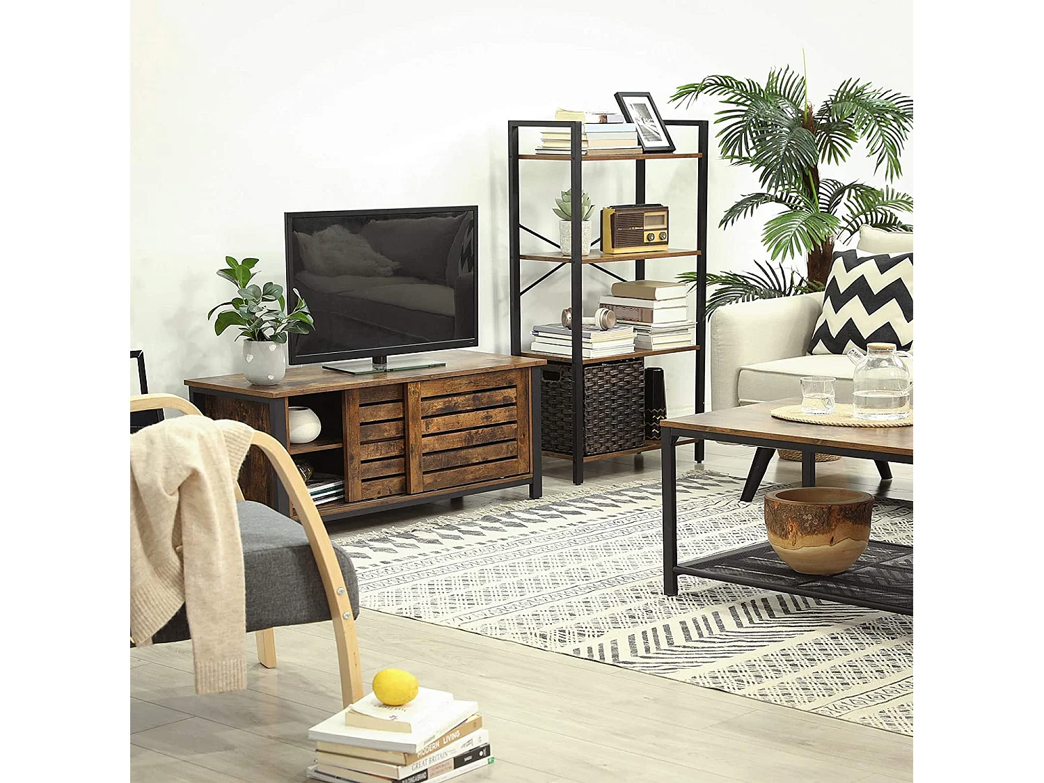 Valora LLS60BX Regał na książki Rustykalny Brązowy Metalowy 4 Półki