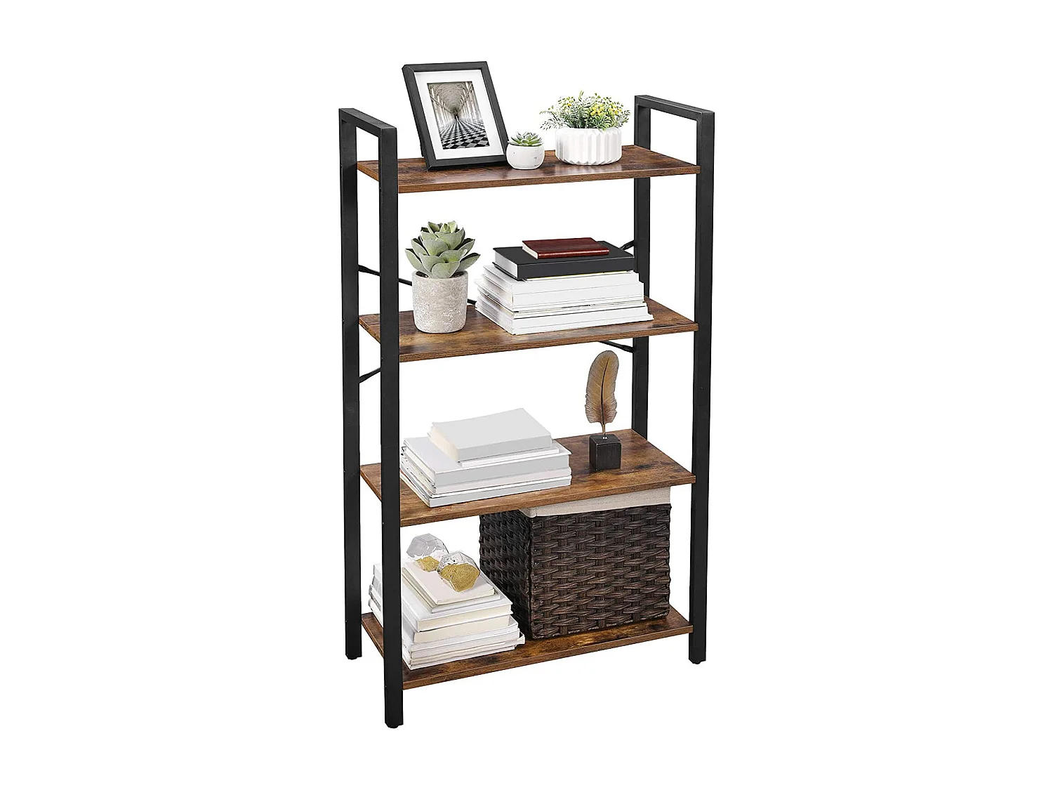 Valora LLS60BX Regał na książki Rustykalny Brązowy Metalowy 4 Półki