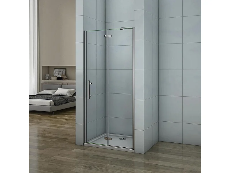 195 cm Porta Doccia per Nicchia Apertura Battente con Barra Stabilizzatrice Vetro 6 mm Temperato Trasparente Anticalcare Larga 100 cm