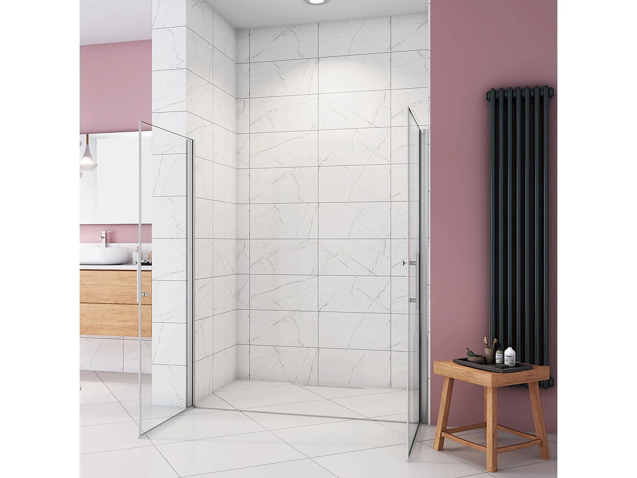 Box Doccia per Nicchia 195 cm Doppia Porta Battente Saloon Vetro Temperato 6 mm Anticalcare Larga 135 cm(70+70: 1318-1358 mm)