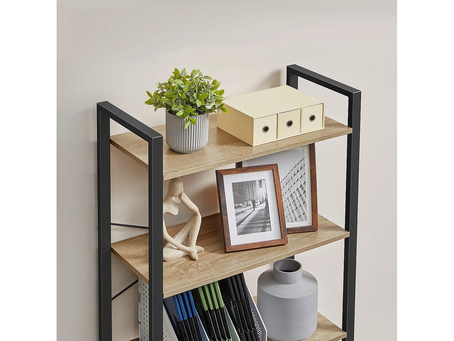 Valora Bücherregal Sonoma 6 Ebenen Spanplatte/Stahl Wohnzimmer