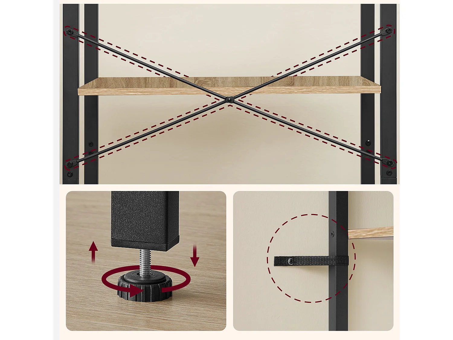 Bibliothèque Valora SONOMA à 6 étagères en aggloméré et acier pour salon