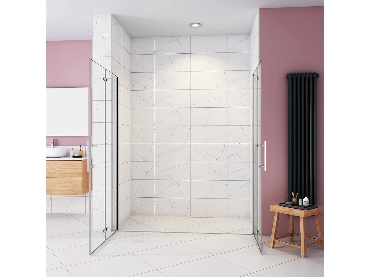 Box Doccia in Linea per Nicchia 195 cm Doppia Porta Battente 4 Ante Pieghevoli Saloon Vetro Temperato 6 mm Anticalcare 145 cm (1418-1458 mm)