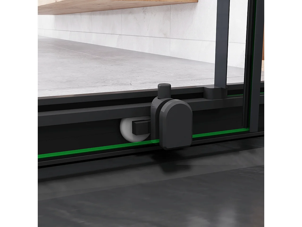 140x185 cm Box Doccia Per Nicchia Porta Scorrevole Ingresso Laterale in Vetro 5 mm Temperato Trasparente Profilo Nero Opaco