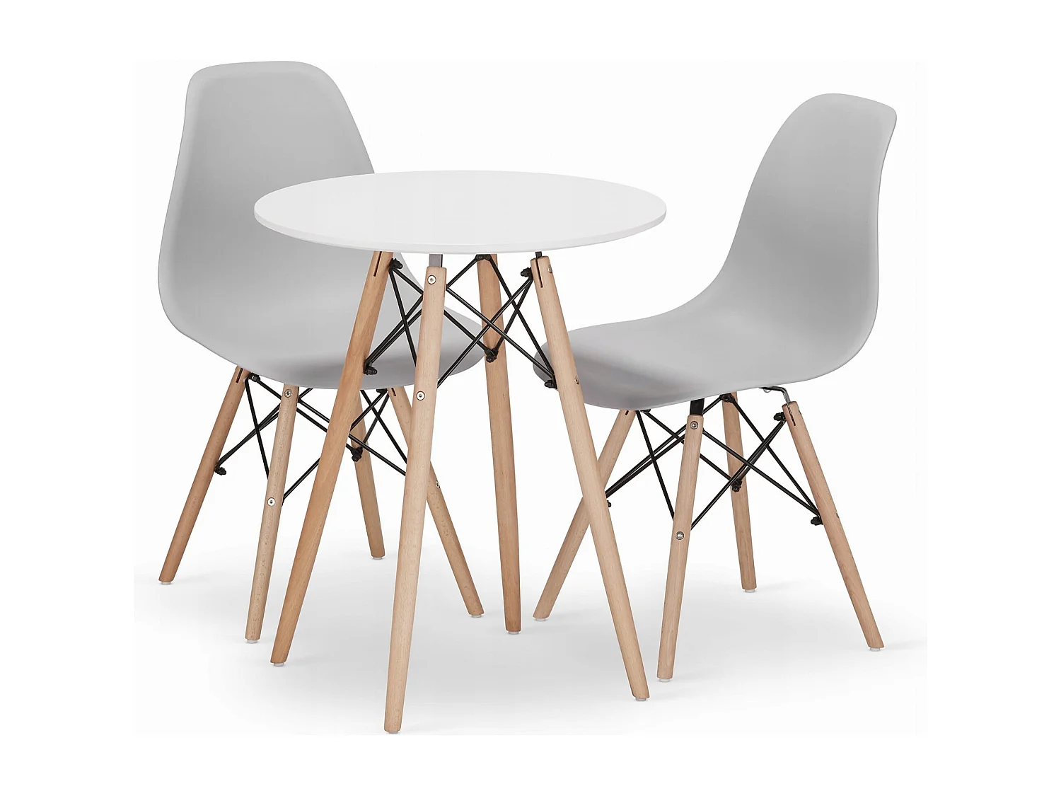 Conjunto de mesa Valora KOVA 60, mesa redonda branca + 2 cadeiras cinza