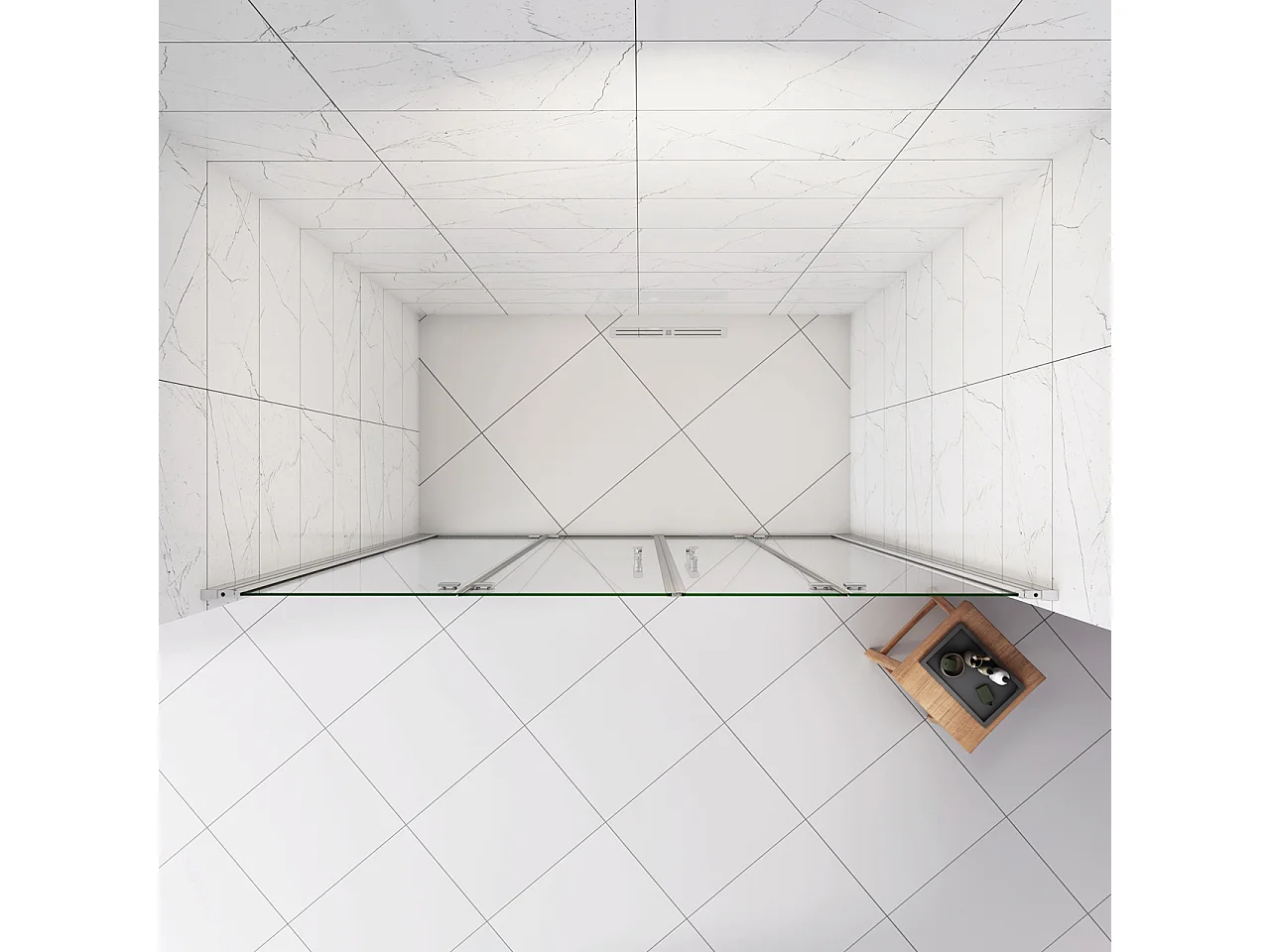 Box Doccia in Linea per Nicchia 185 cm Doppia Porta Battente 4 Ante Pieghevoli Saloon Vetro Temperato 6 mm Anticalcare 145 cm (1418-1458 mm)