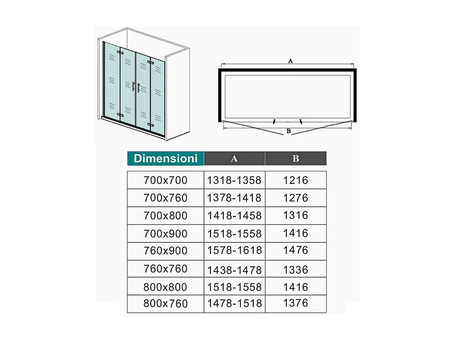 Box Doccia in Linea per Nicchia 195 cm Doppia Porta Battente 4 Ante Pieghevoli Saloon Vetro Temperato 6 mm Anticalcare 155 cm (1518-1558 mm)