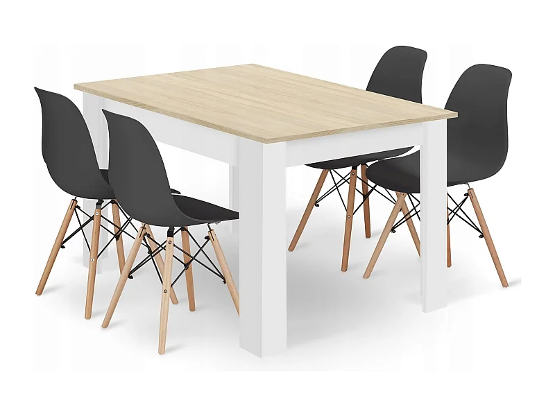 Ensemble table rectangulaire Valora en chêne Sonoma + 4 chaises noires (x4)