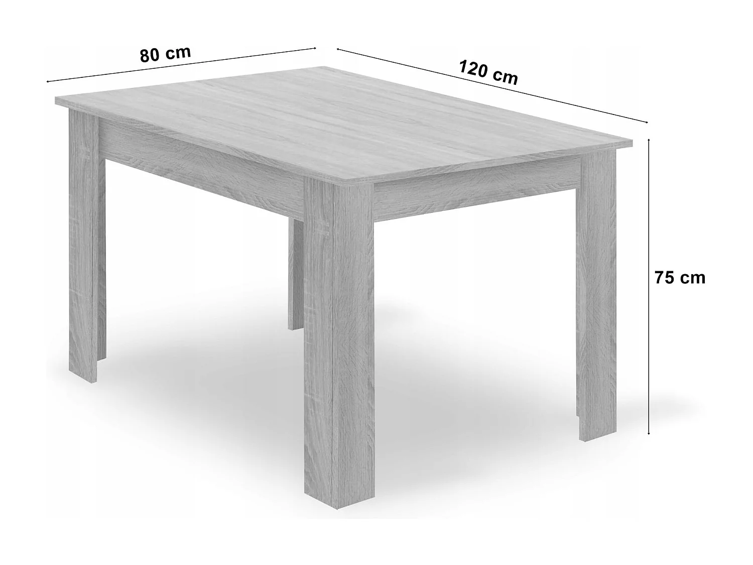 Ensemble table rectangulaire Valora en chêne Sonoma + 4 chaises noires (x4)