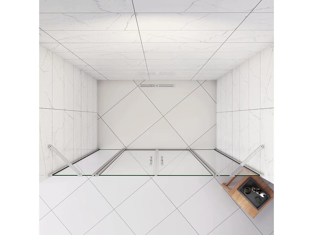 Box Doccia per Nicchia 195cm Doppia Porta Battente Saloon da 155cm (1520-1560mm) 2 Pannelli Fissi con Barra Stabilizzatrice Vetro 6 mm Anticalcare