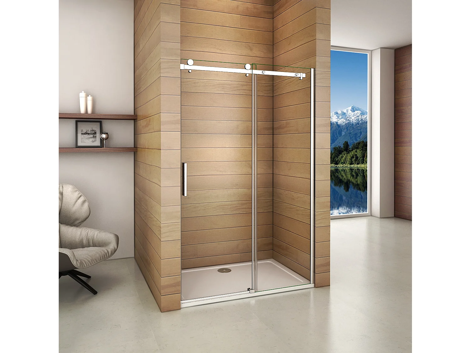 160x195 cm Porta Doccia Per Nicchia Anta Scorrevole Ingresso Laterale in Vetro 6 mm Temperato Trasparente Telai In Alluminio Cromato Lucido