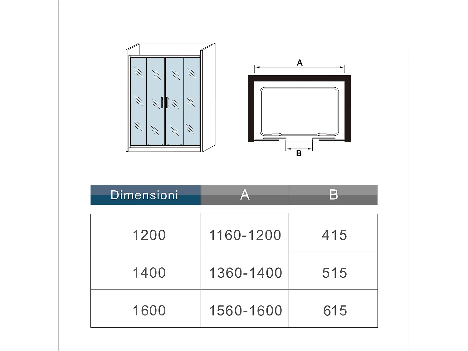 120x185 cm Porta Doccia Per Nicchia Doppie Ante Scorrevoli Ingresso Centrale In Vetro 5 mm Temperato Trasparente Profilo Cromo Lucido