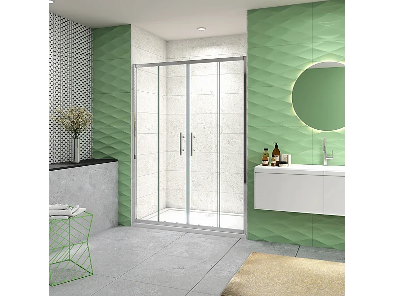 120x185 cm Porta Doccia Per Nicchia Doppie Ante Scorrevoli Ingresso Centrale In Vetro 5 mm Temperato Trasparente Profilo Cromo Lucido