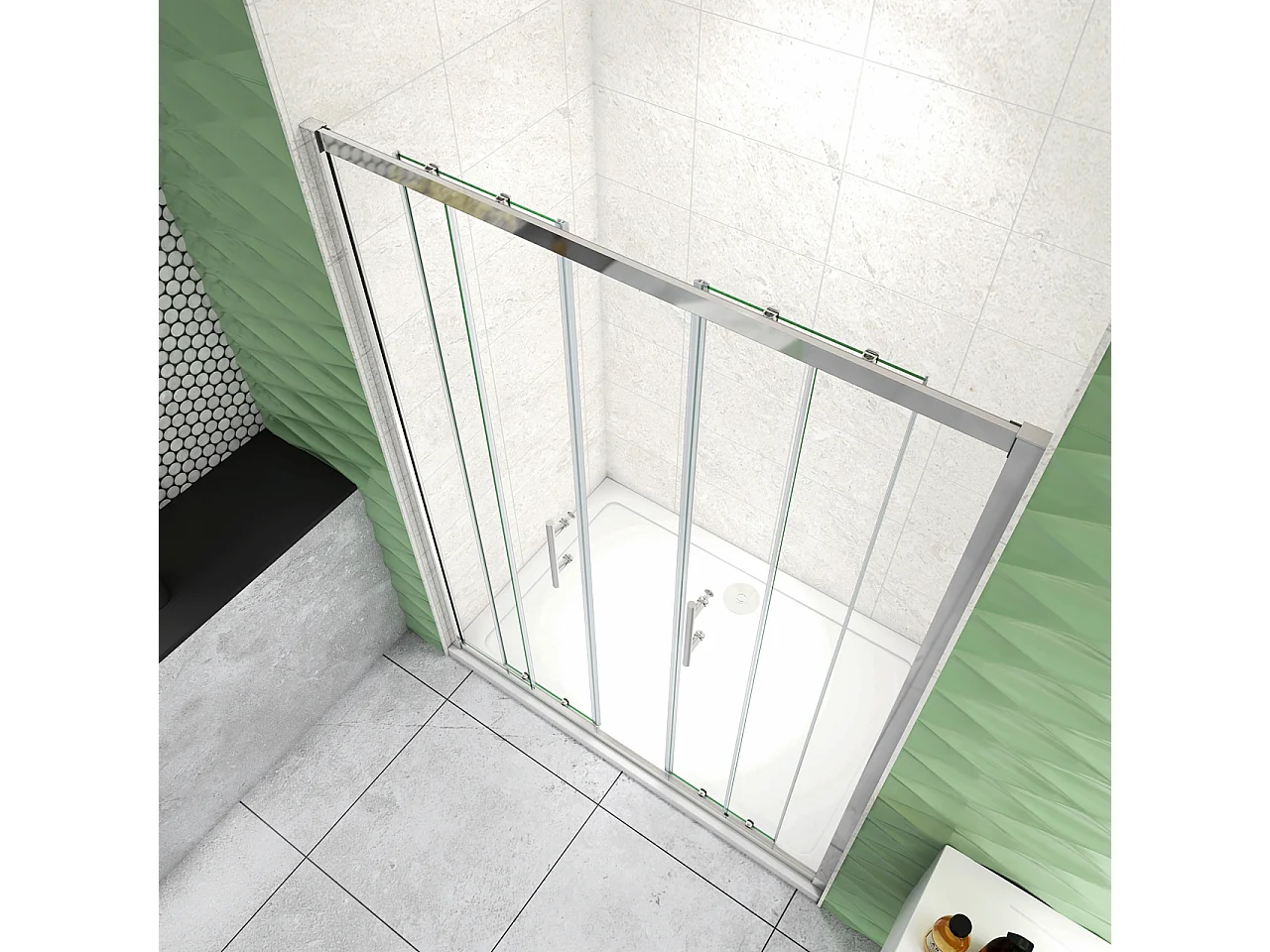 160x185 cm Porta Doccia Per Nicchia Doppie Ante Scorrevoli Ingresso Centrale In Vetro 5 mm Temperato Trasparente Profilo Cromo Lucido