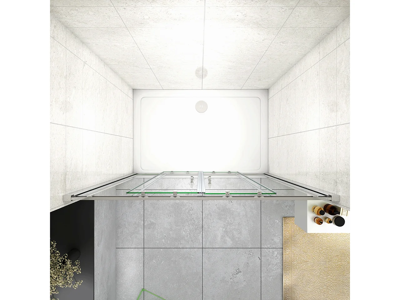 160x185 cm Porta Doccia Per Nicchia Doppie Ante Scorrevoli Ingresso Centrale In Vetro 5 mm Temperato Trasparente Profilo Cromo Lucido