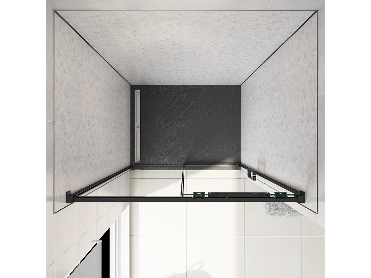 130x195 cm Box Doccia Per Nicchia Porta Scorrevole in Vetro 8 mm Temperato Trasparente Anticalcare Profilo Nero Opaco Softclose