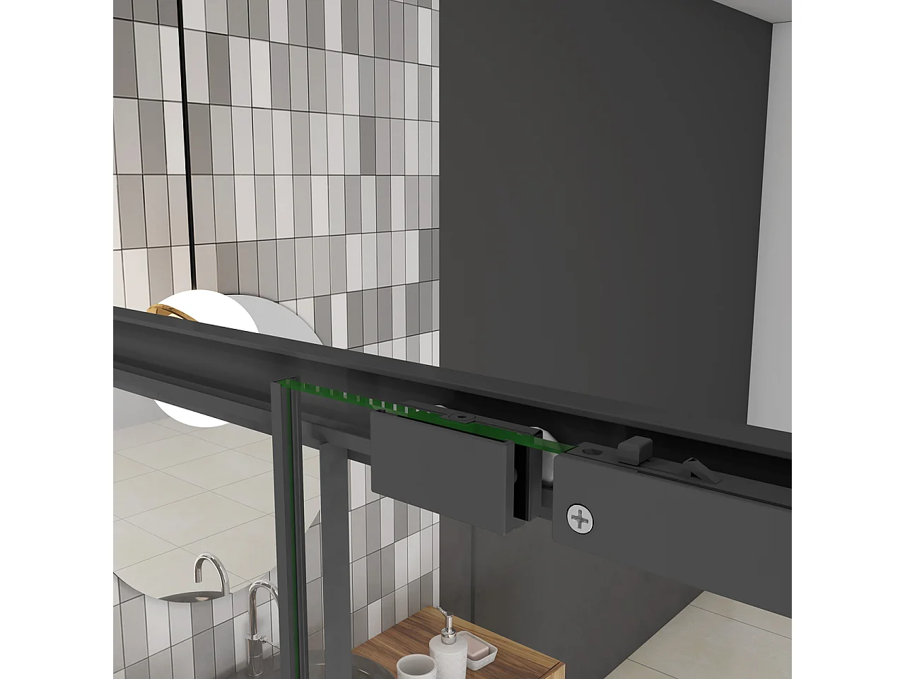 130x195 cm Box Doccia Per Nicchia Porta Scorrevole in Vetro 8 mm Temperato Trasparente Anticalcare Profilo Nero Opaco Softclose