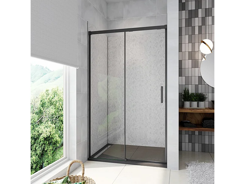 130x195 cm Box Doccia Per Nicchia Porta Scorrevole in Vetro 8 mm Temperato Trasparente Anticalcare Profilo Nero Opaco Softclose