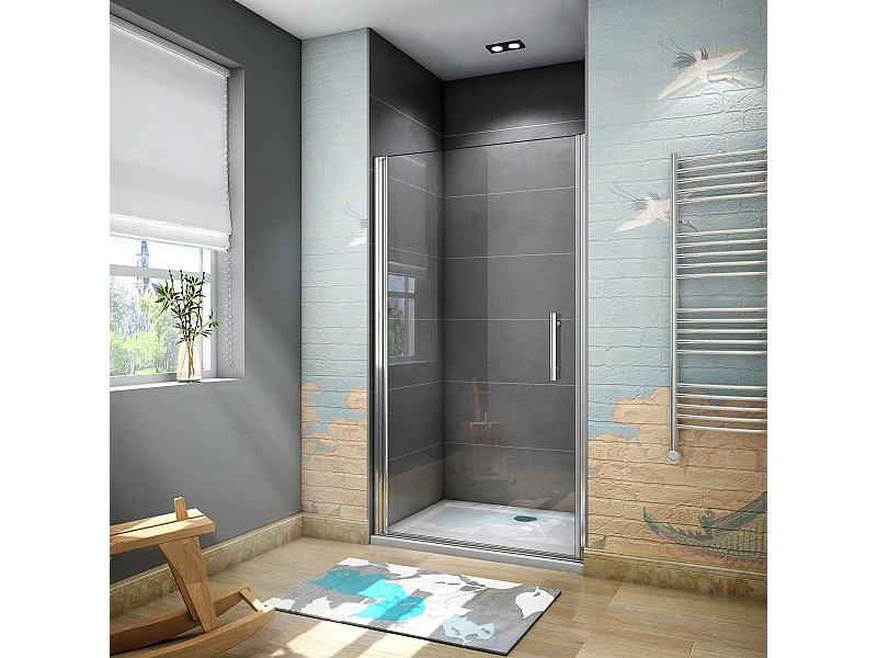 185 cm Box Doccia Per Nicchia Porta Battente Larga 90 cm in Vetro 6 mm Temperato Trasparente Anticalcare Telaio Cromo Lucido