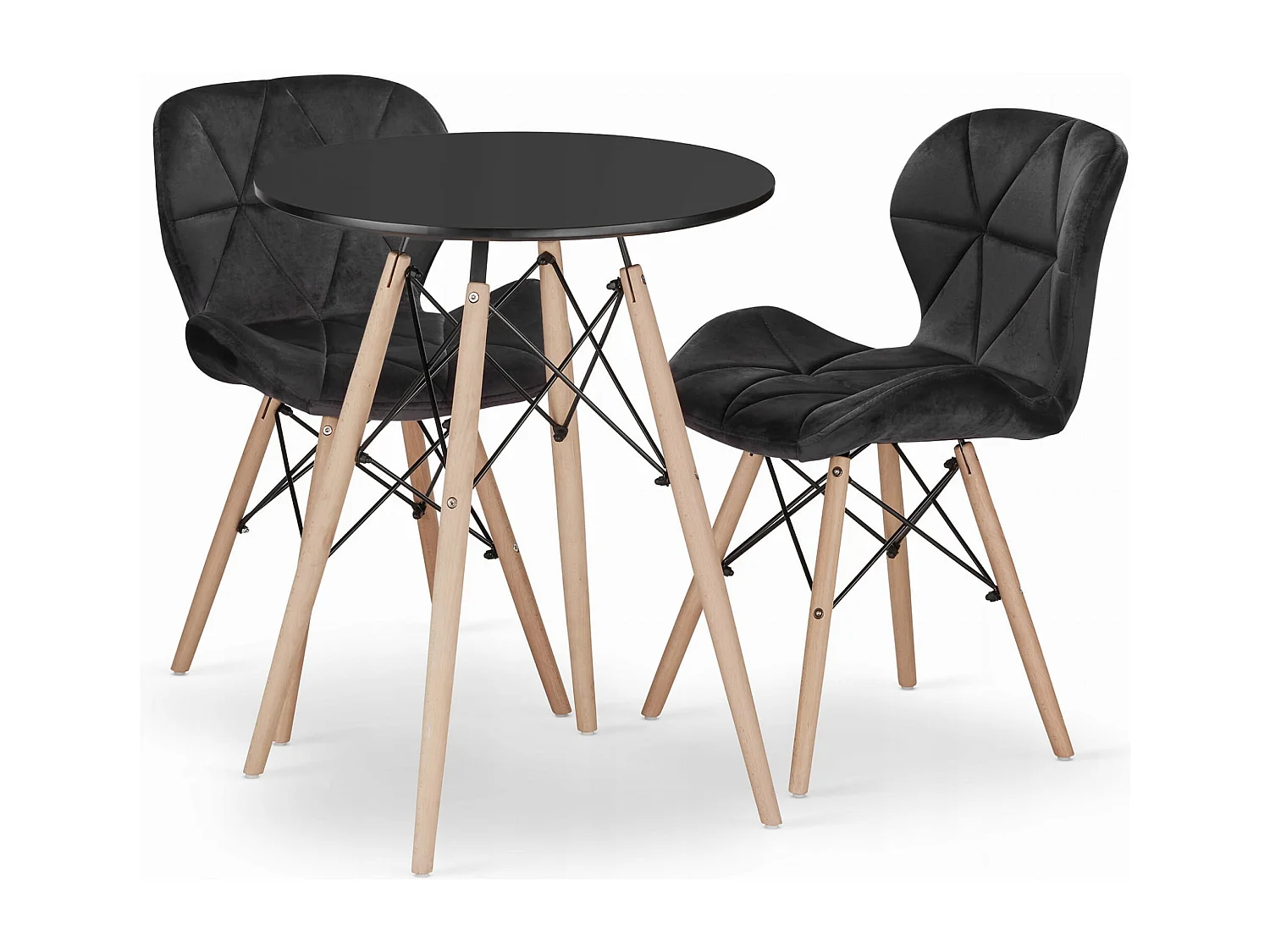 Ensemble Valora : table ronde KOVA 60 noire + 2 chaises WAKO noires (x2)