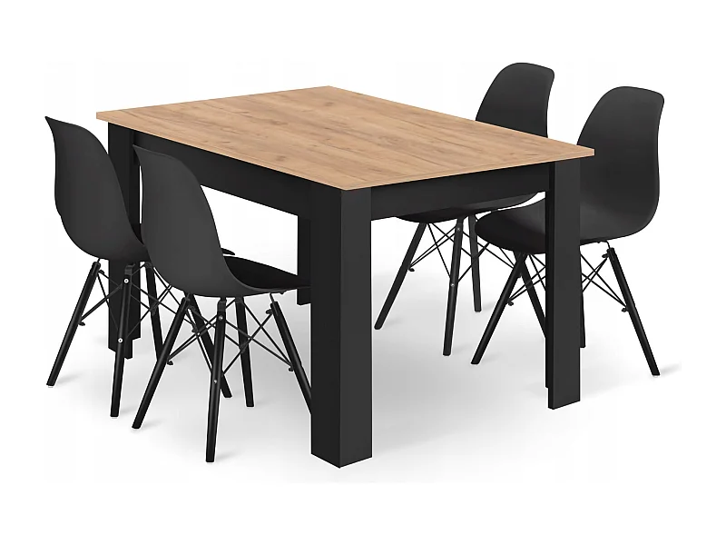 Valora SET RECHTHOEKIGE TAFEL 120X80 CRAFT + 4 OSAKA STOELEN Zwart x4