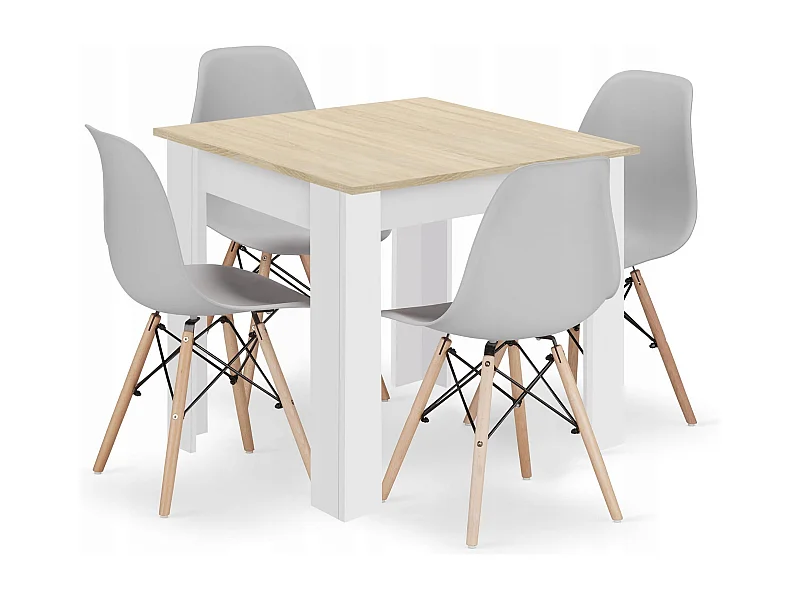 Ensemble Valora : table carrée 80 x 80 cm, chêne Sonoma + 4 chaises Osaka grises (x4)