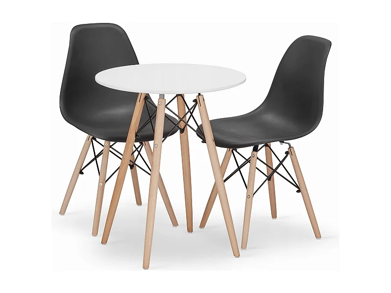 Valora KOVA 60 ronde tafelset wit MDF + 2 OSAKA zwarte stoelen