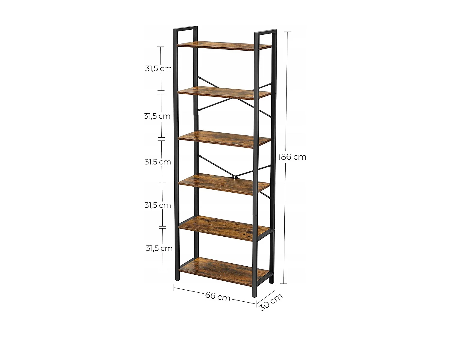 Regał na książki Valora BOOKSHELF Rustykalny brąz 6 półek do salonu