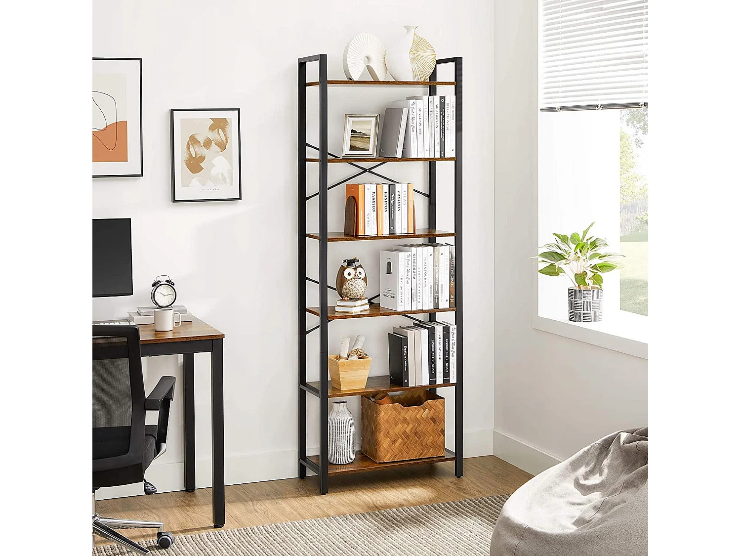 Regał na książki Valora BOOKSHELF Rustykalny brąz 6 półek do salonu