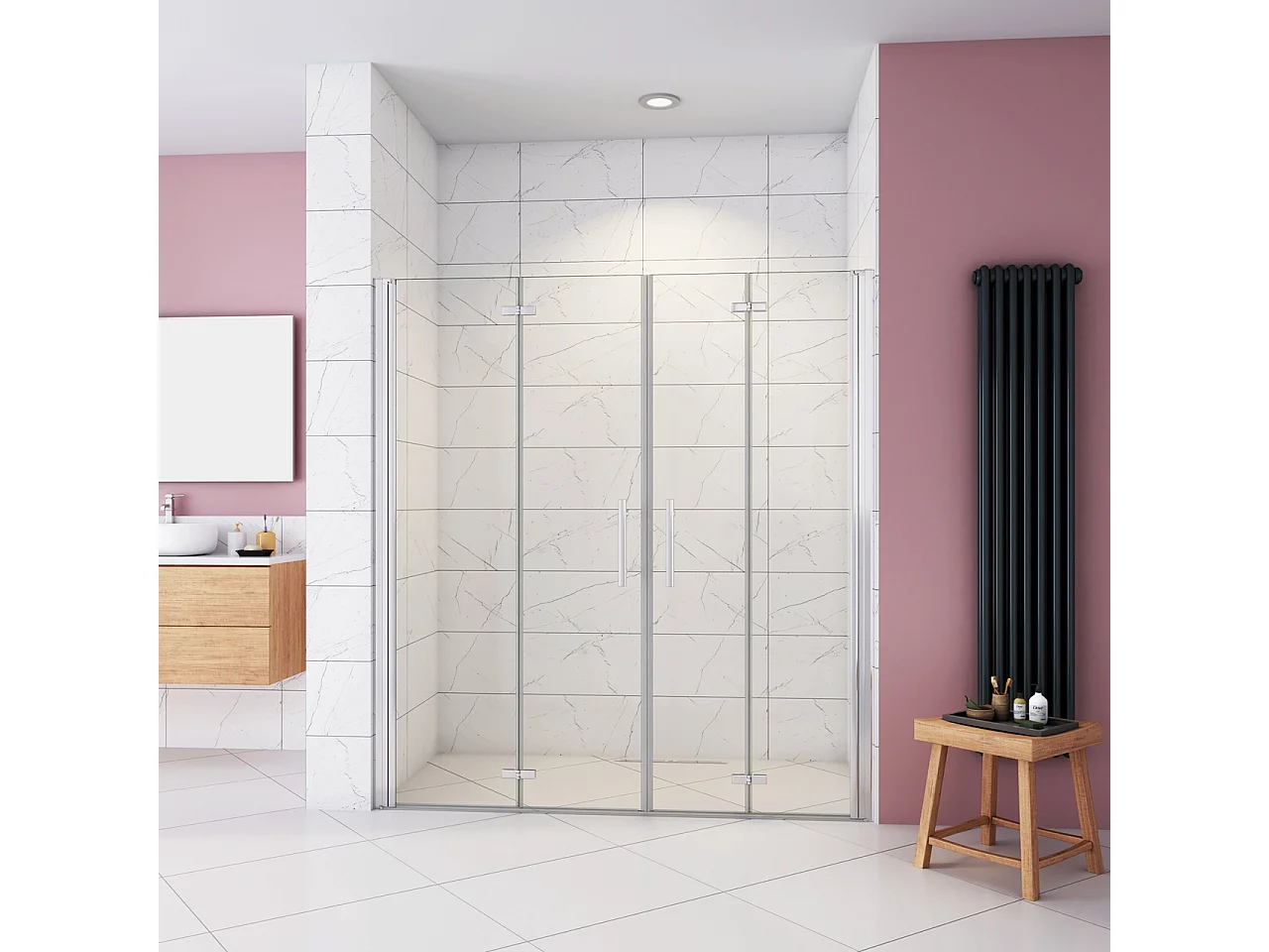 Box Doccia in Linea per Nicchia 195 cm Doppia Porta Battente 4 Ante Pieghevoli Saloon Vetro Temperato 6 mm Anticalcare 150 cm (1478-1518 mm)