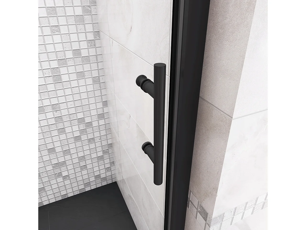 100x185 cm Box Doccia Per Nicchia Porta Scorrevole Ingresso Laterale in Vetro 5 mm Temperato Trasparente Profilo Nero Opaco