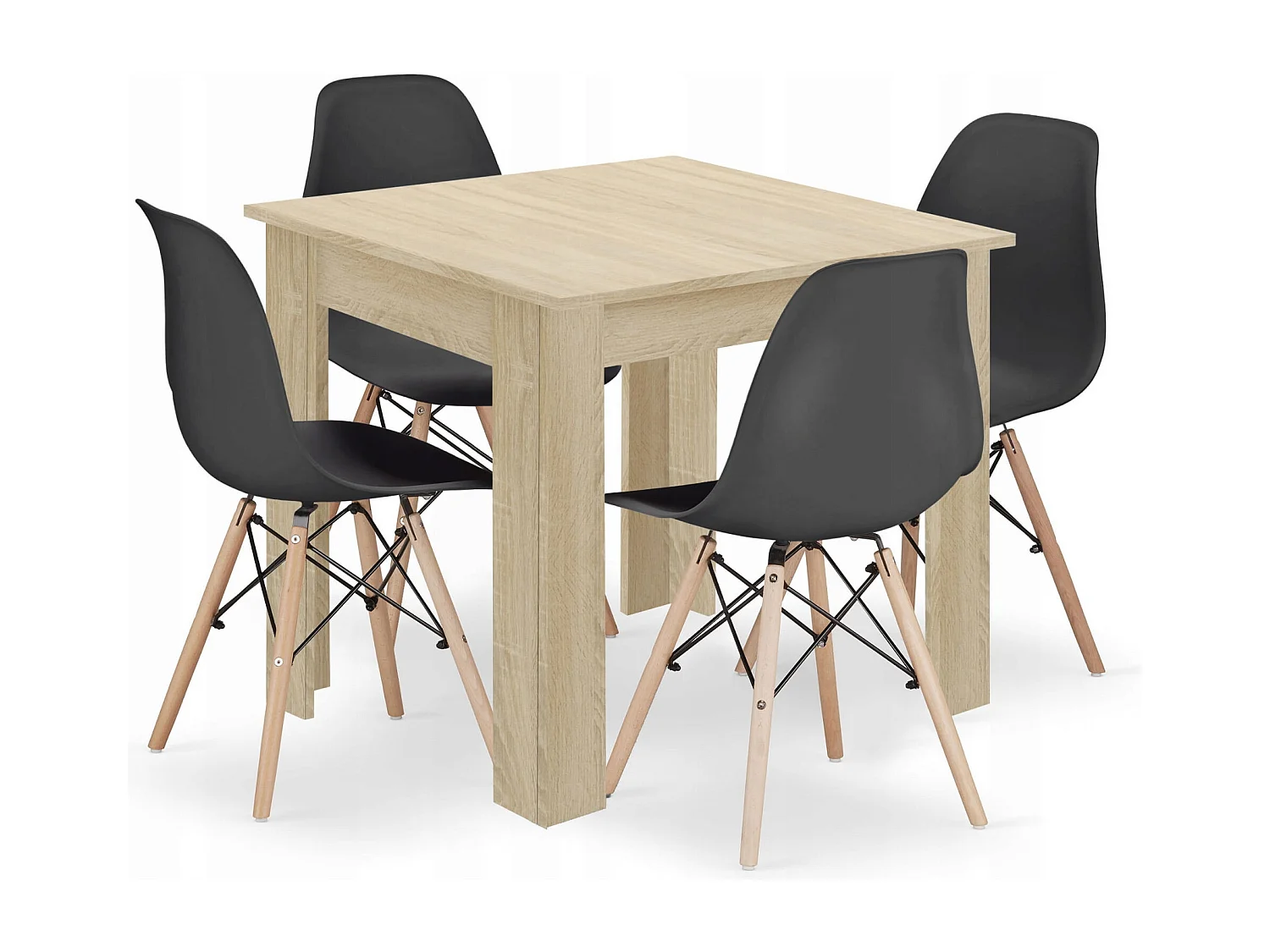 Valora ZESTAW KWADRATOWYCH STOŁÓW 80X80 Dąb Sonoma + 4 Krzesła OSAKA Czarne