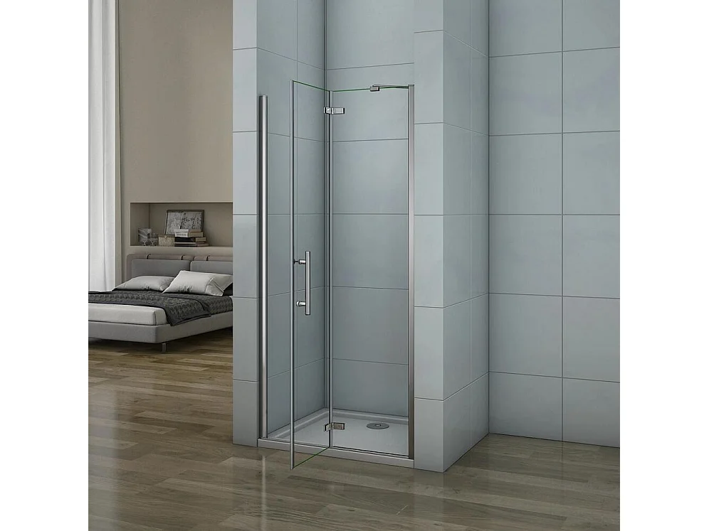 195 cm Porta Doccia per Nicchia Apertura Battente con Barra Stabilizzatrice Vetro 6 mm Temperato Trasparente Anticalcare Larga 90 cm