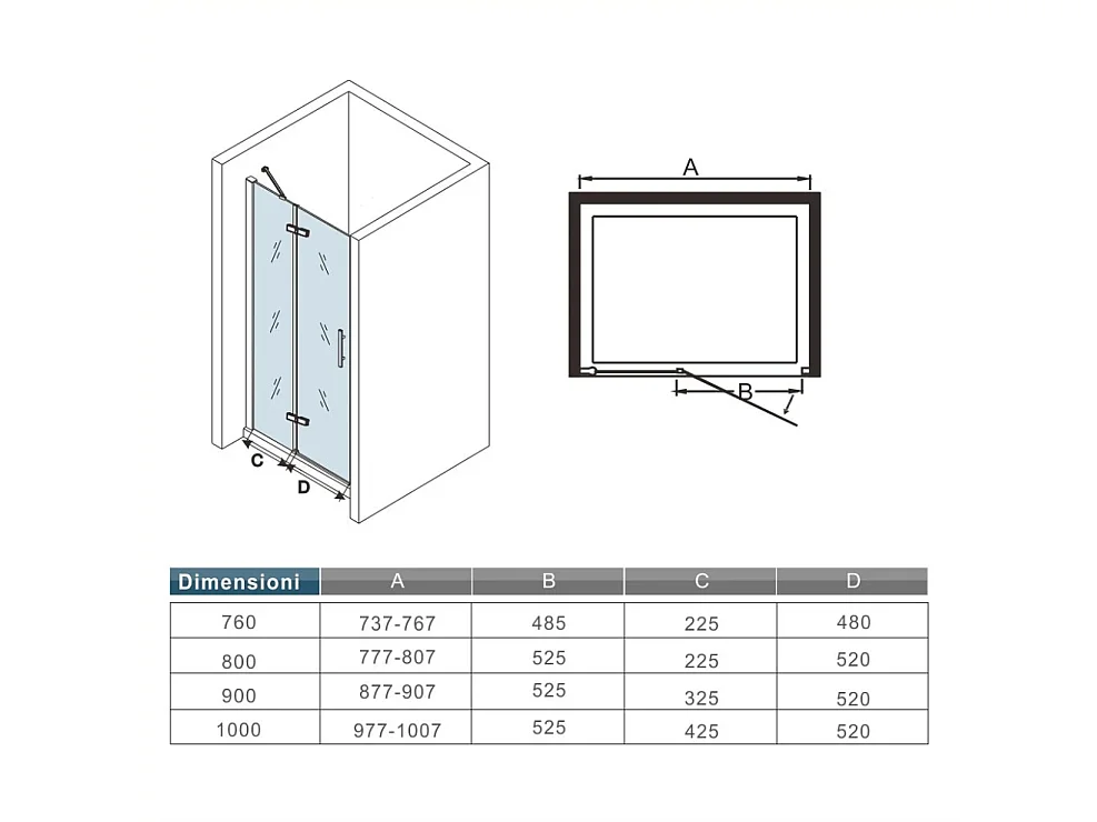 195 cm Porta Doccia per Nicchia Apertura Battente con Barra Stabilizzatrice Vetro 6 mm Temperato Trasparente Anticalcare Larga 90 cm