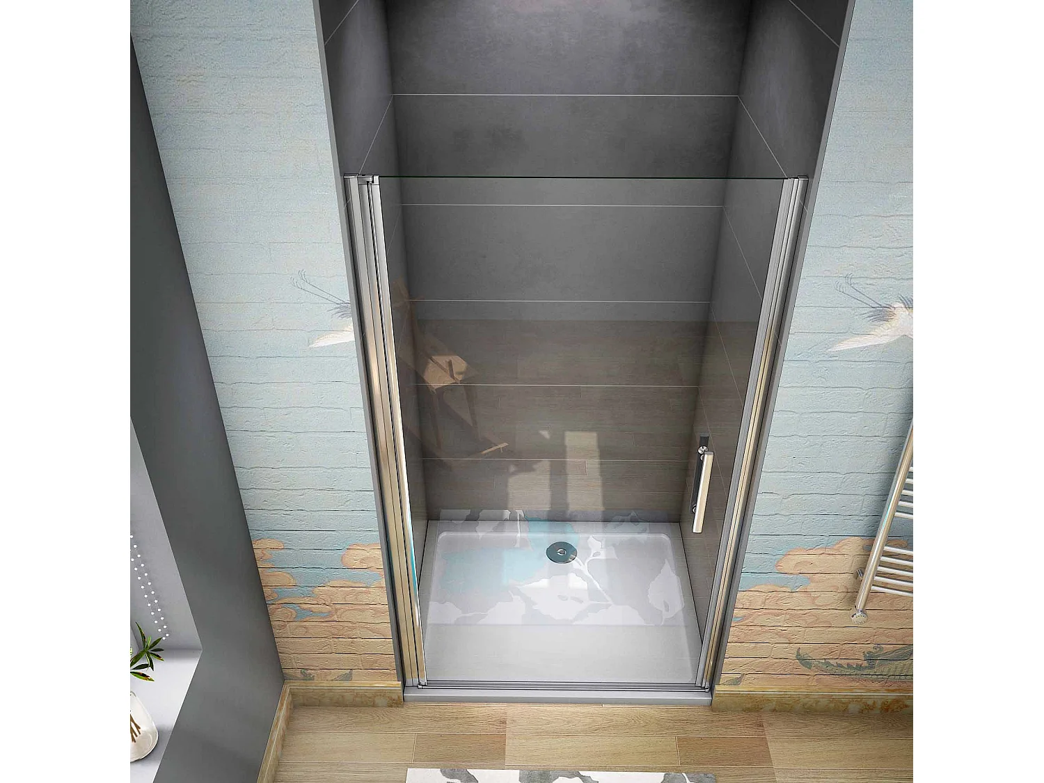 185 cm Box Doccia Per Nicchia Porta Battente Larga 80 cm in Vetro 6 mm Temperato Trasparente Anticalcare Telaio Cromo Lucido