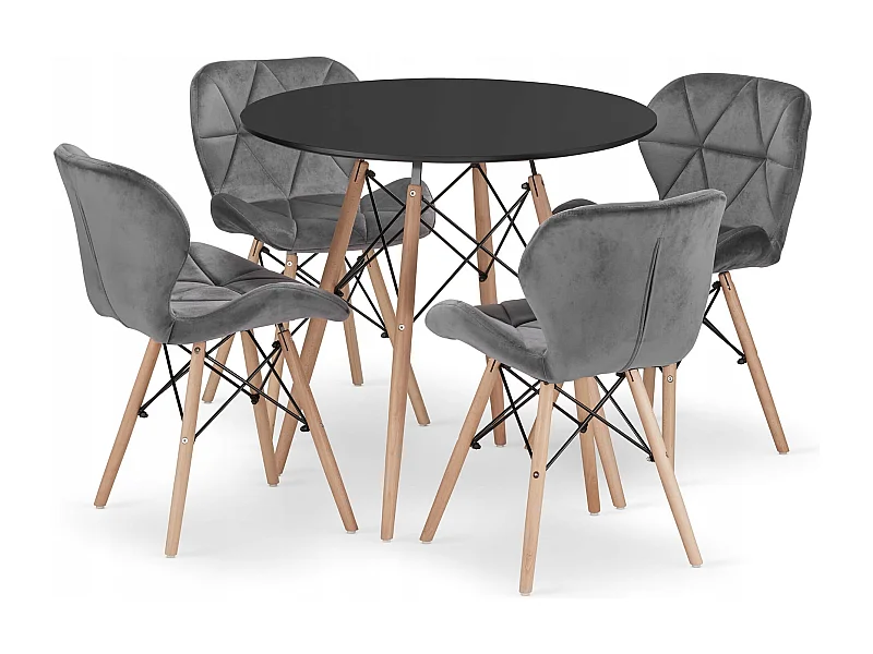 Ensemble Valora KOVA 80 Noir + 4 Chaises WAKO Grises