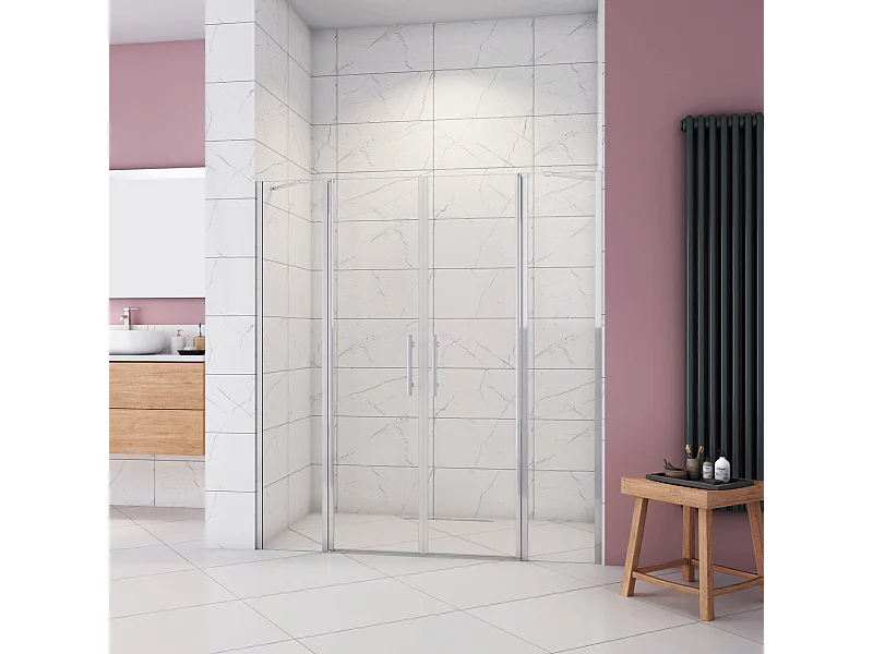 Box Doccia per Nicchia 195cm Doppia Porta Battente Saloon da 195cm (1920-1960mm) 2 Pannelli Fissi con Barra Stabilizzatrice Vetro 6 mm Anticalcare