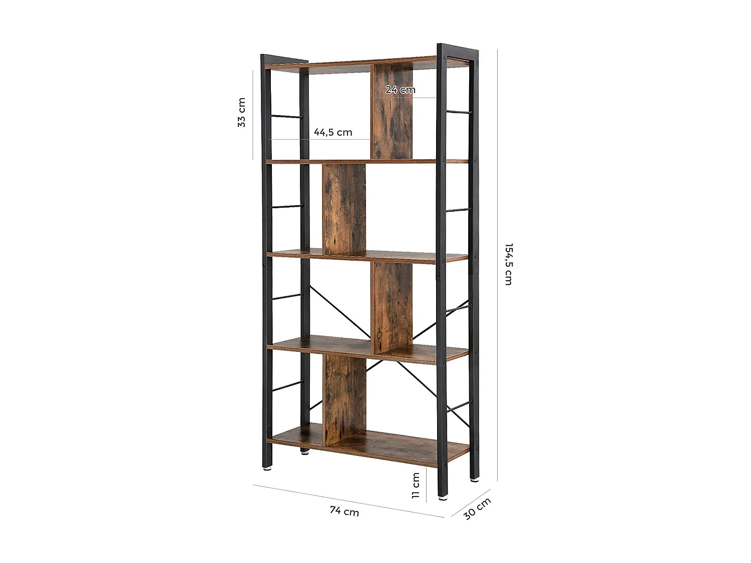 Valora LBC12BX Regał na książki Rustykalny Brązowy Metalowy 5 Półek