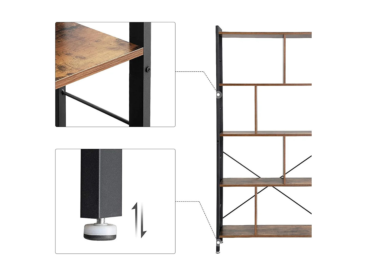 Valora LBC12BX Regał na książki Rustykalny Brązowy Metalowy 5 Półek