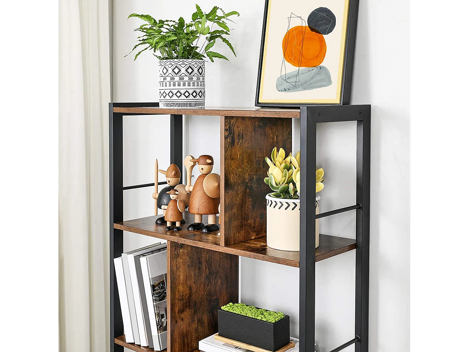 Valora LBC12BX Regał na książki Rustykalny Brązowy Metalowy 5 Półek