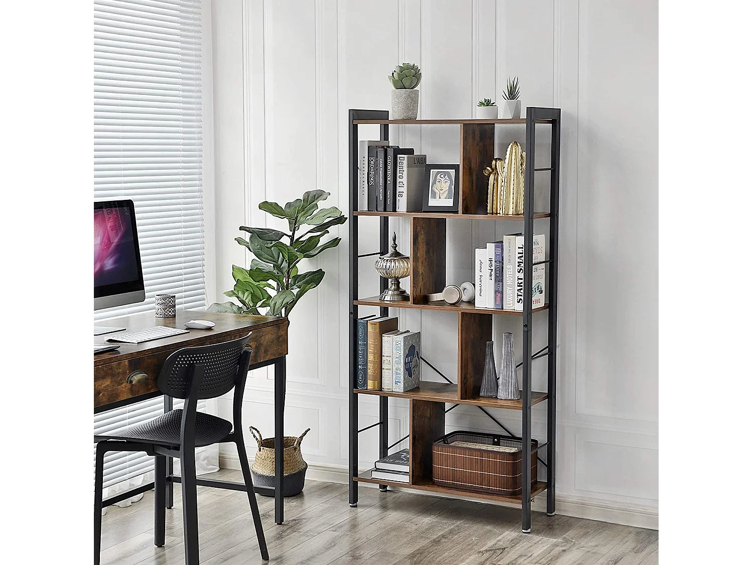 Valora LBC12BX Regał na książki Rustykalny Brązowy Metalowy 5 Półek