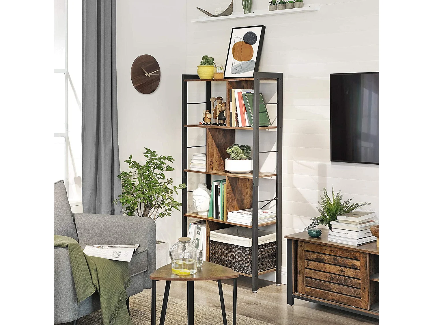 Valora LBC12BX Regał na książki Rustykalny Brązowy Metalowy 5 Półek