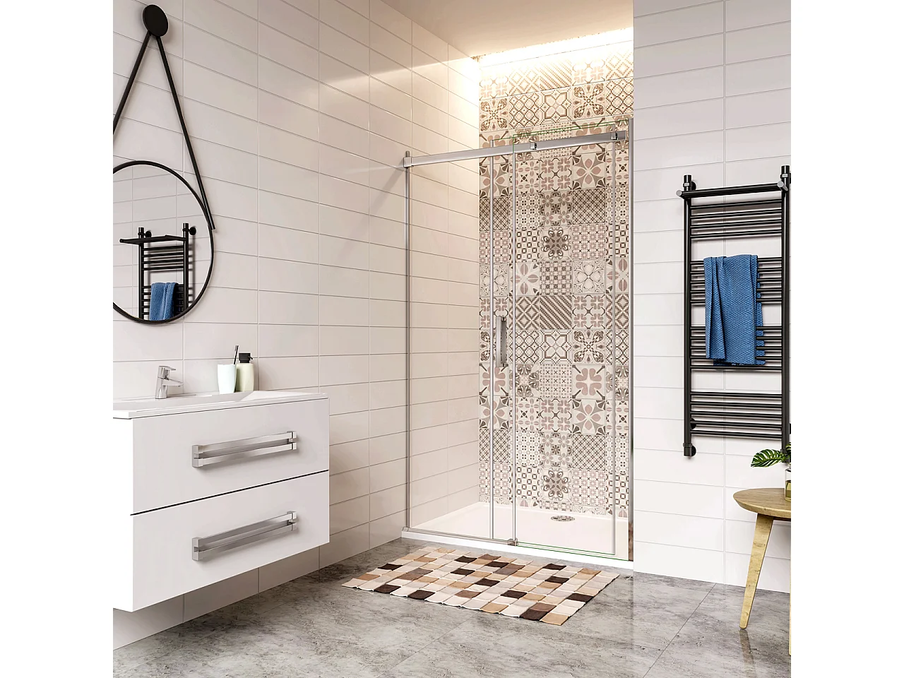 100x195 cm Porta Doccia Per Nicchia Anta Scorrevole Ingresso Laterale in Vetro 8 mm Temperato Trasparente Anticalcare Cromato Lucido